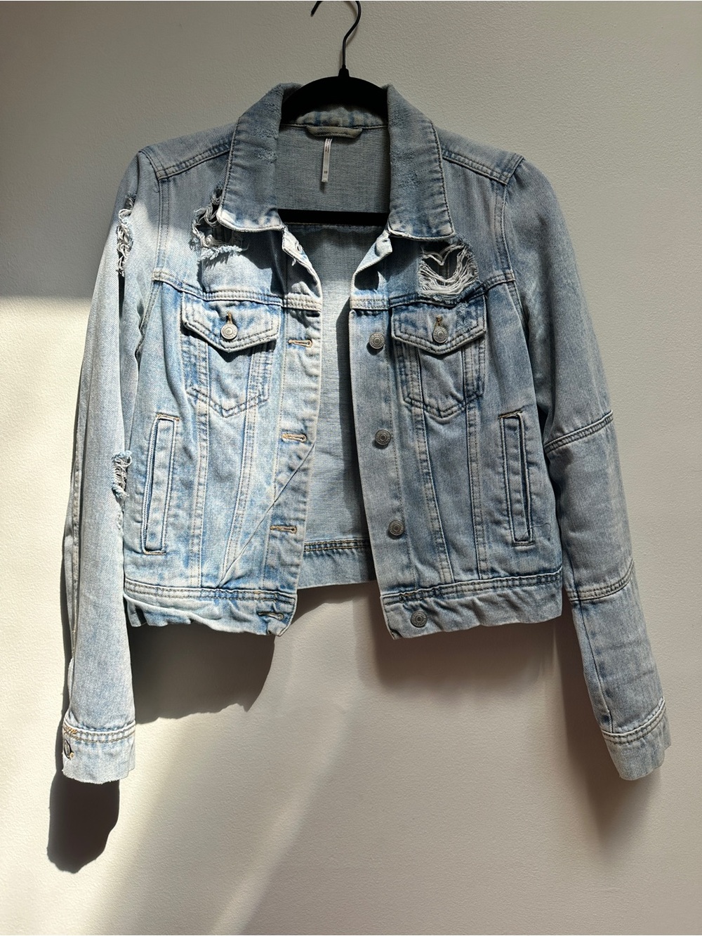 Free People - Light Wash Distressed Denim Jacket